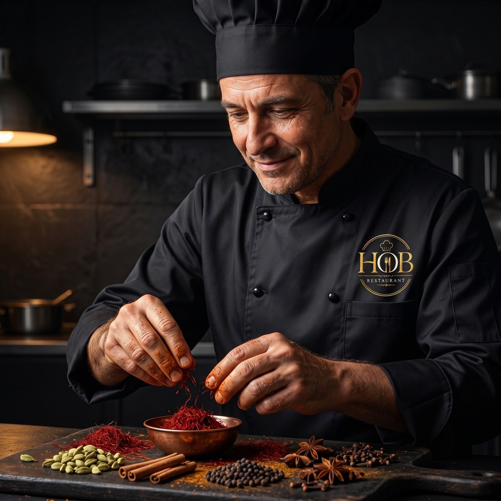 Master chef preparing whole spices